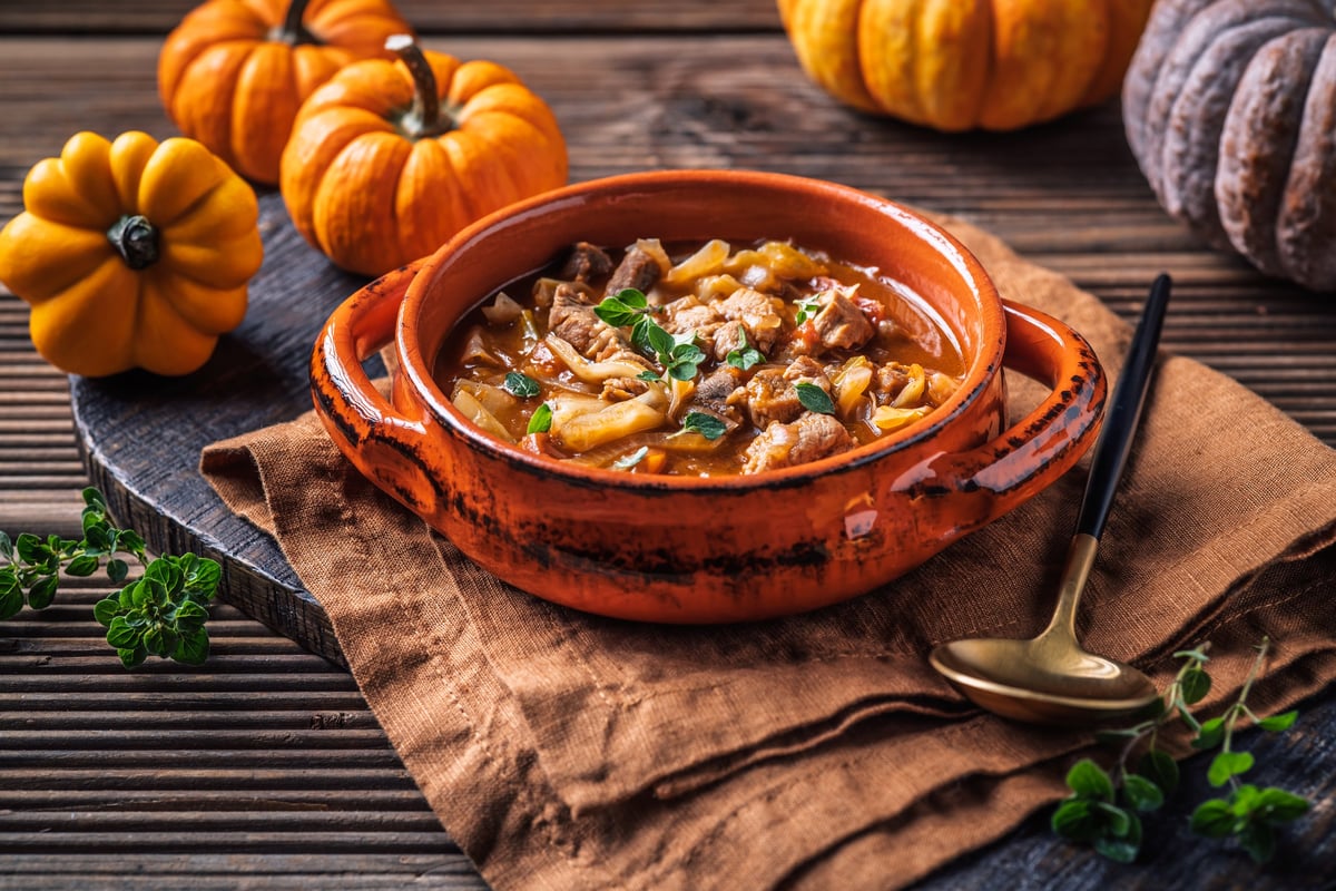 Warm cabbage and vegetable stew, one of the planned meals